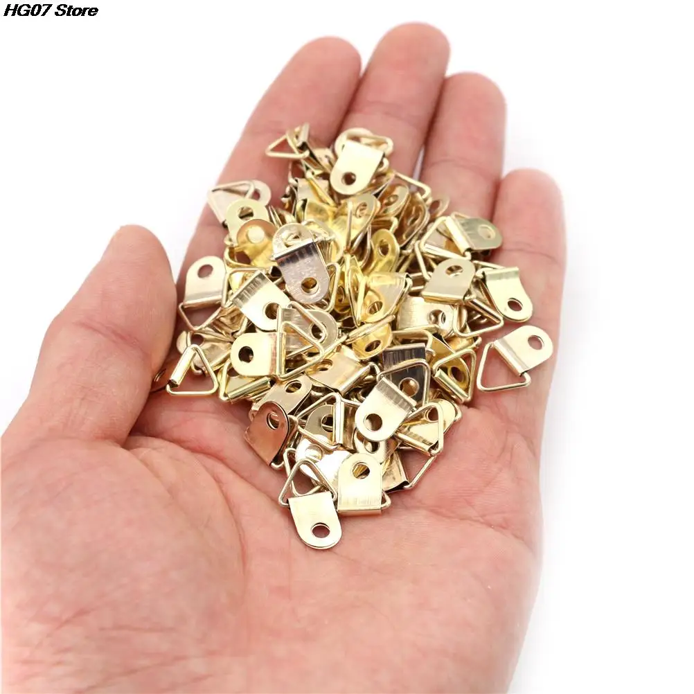 10/100PCS Golden Triangle D-Ring Hanging Picture oil Painting Mirror Frame Hooks Hangers hanging hooks picture frame hangers wall hooks