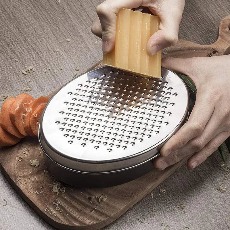 Cheese Grater with Container, Oval Stainless Steel Kitchen Grater for  Cheese Vegetables Ginger