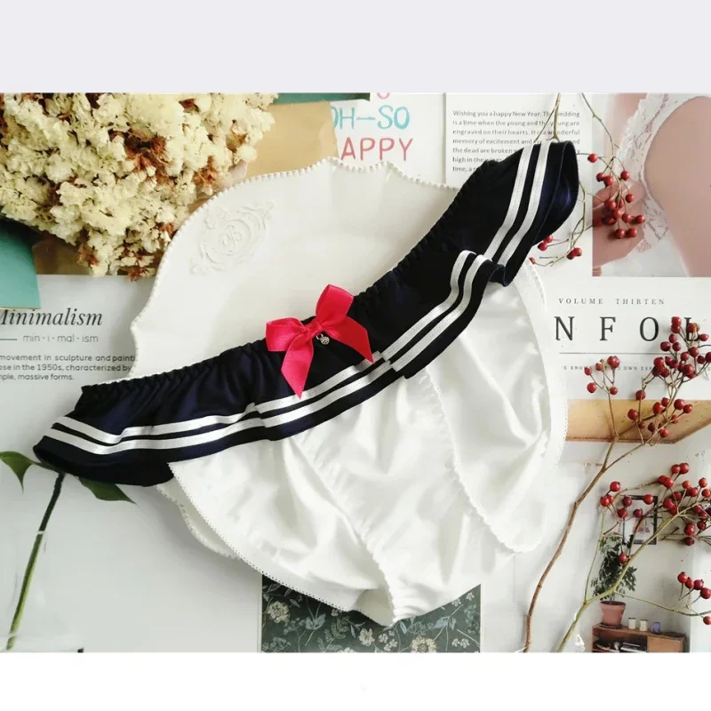 Japanese Navy Style Cartoon Cosplay Milk Silk Underwear Bow Panties folded