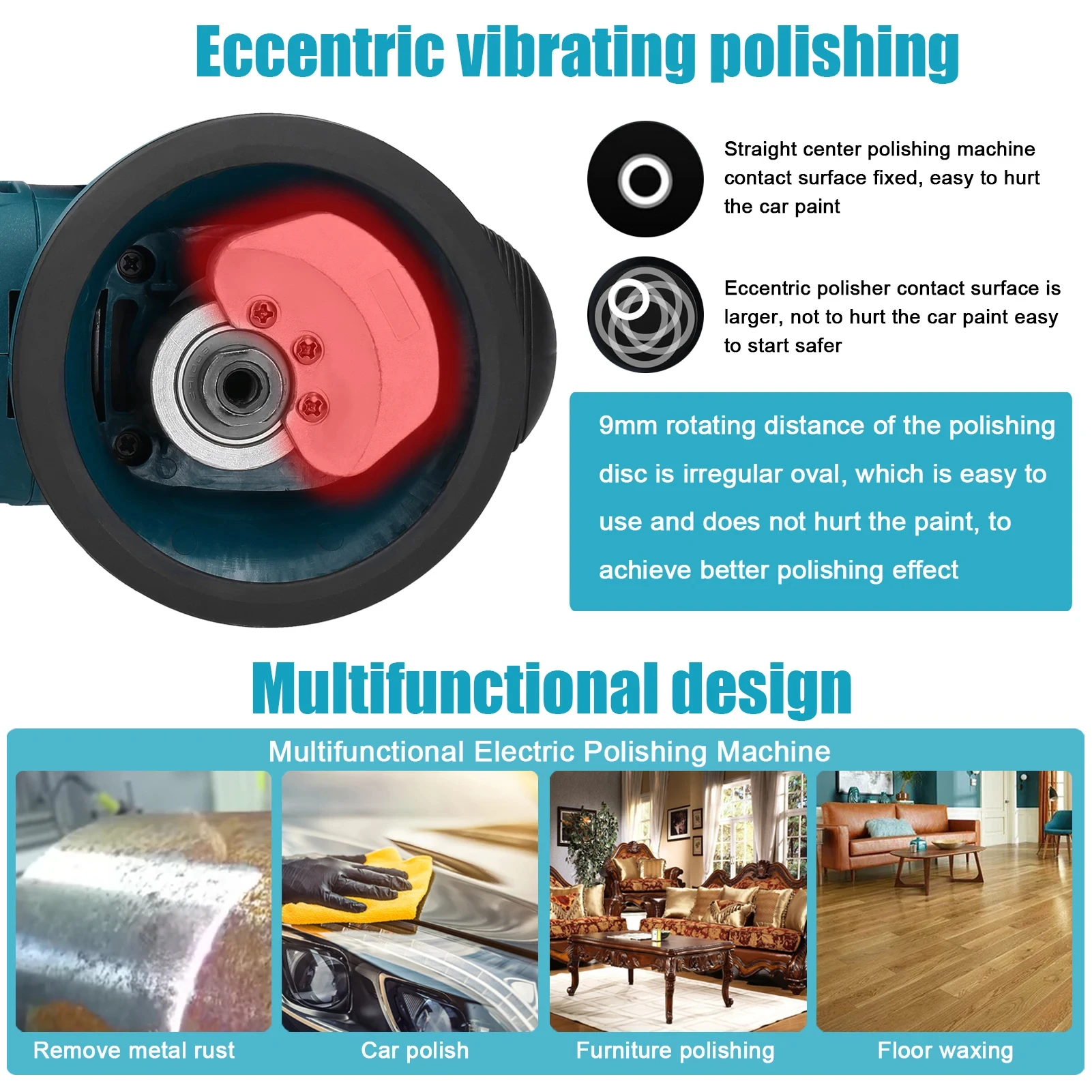 150mm Car Polisher 6 Gears Electric Car Cordless Brushless Auto Waxing Cleaning Polishing Machine Wood Sanding Rust Removal Tool