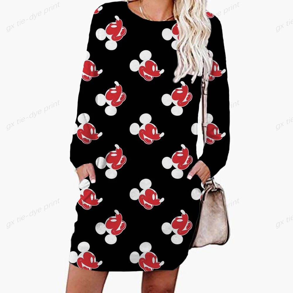

Disney Minnie Mickey Print Women's 2022 Casual Fall Sweatshirt Long Sleeve Crewneck Loose Fitting Oversized Pullover Tops Blouse