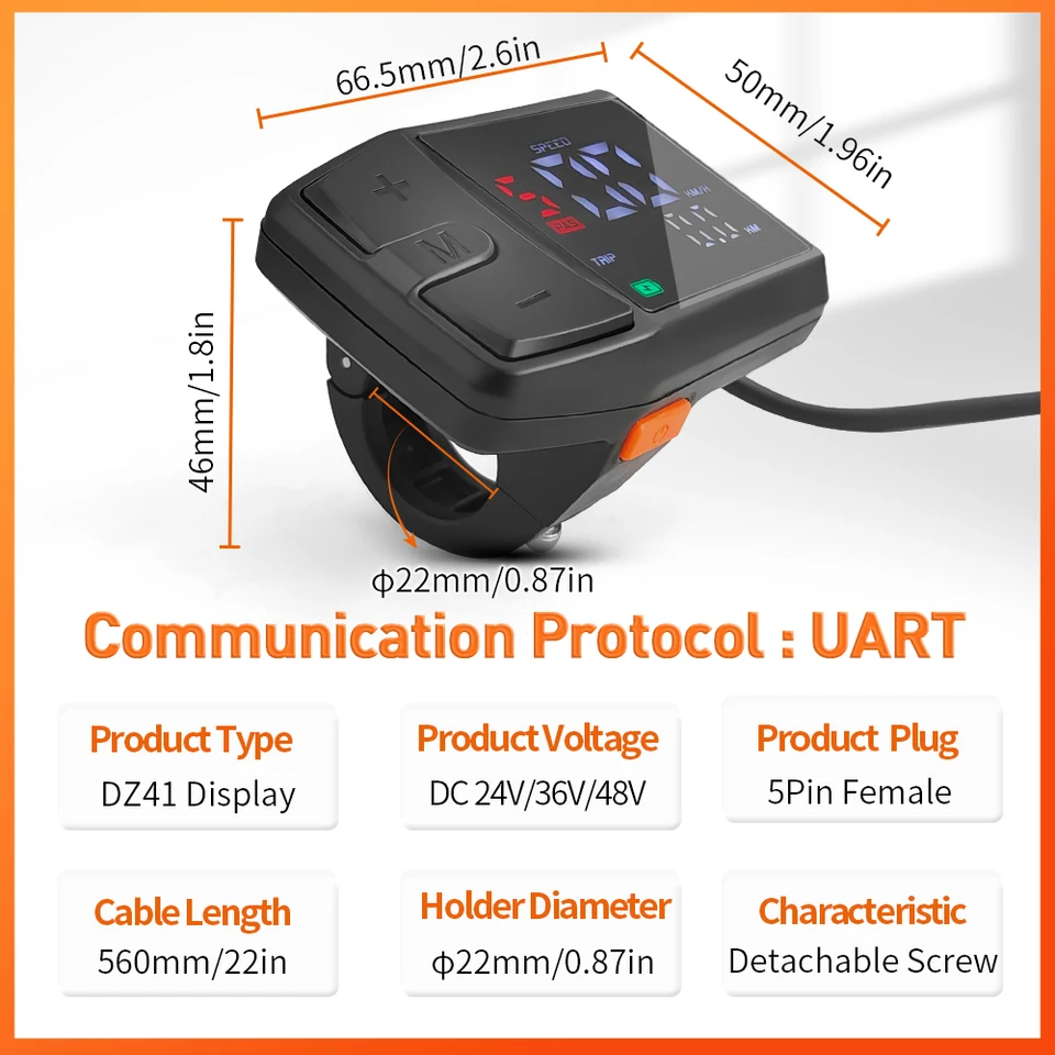 Display DZ41 Per Motore Bafang Display DZ41 Per Motori Bafang M500/M600 E Altri, Protocollo UART/CAN - Accessorio Per Bici Elettriche E-bike Display