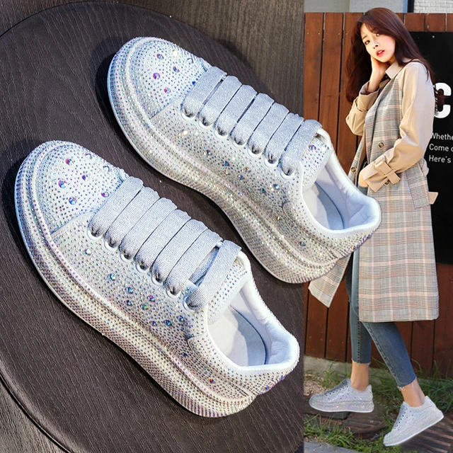 Zapatos de plataforma a la moda para mujer, zapatillas de brillantes con diamantes de imitación, informales, de diseñador _ - AliExpress Mobile