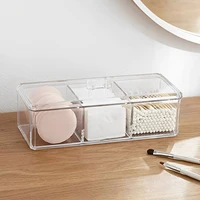 Cotton Pads Holder Organizer 3-Grid Cosmetic Pads Storage Box with Lid Acrylic Makeup Brush Holder Dispenser Transparent Cotton 1