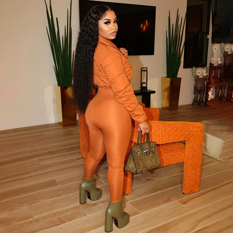 Casual Cutton Padded Jumpsuit Women Zipper One Piece Outfit 2023 Winter Fashion Pencil Pants Female Elegant Bodycon Jumpsuit