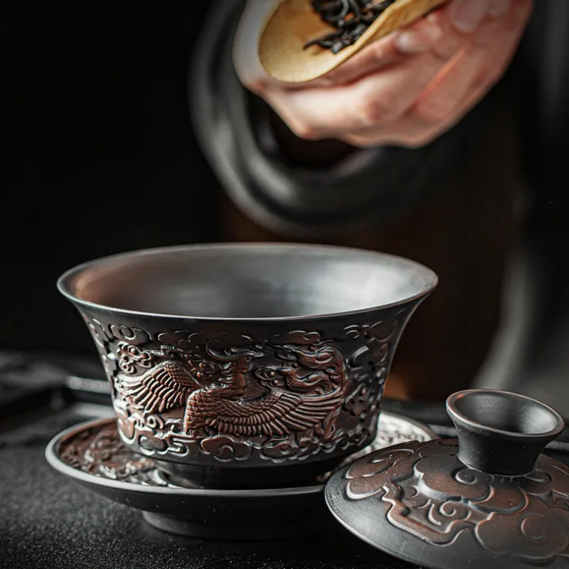 High-end Purple Pottery Chinese Teaset Gaiwan Tea Cups Lid Bowl Traditional Handmade Tea Brew Cup Bowl