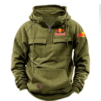 Red Bull Ретро Tough Guy Тяжелая толстовка Мужская толстовка с капюшоном на молнии на флисовой подкладке Утолщенный свободный мужской мотоциклетный пуловер Одежда — изображение 5