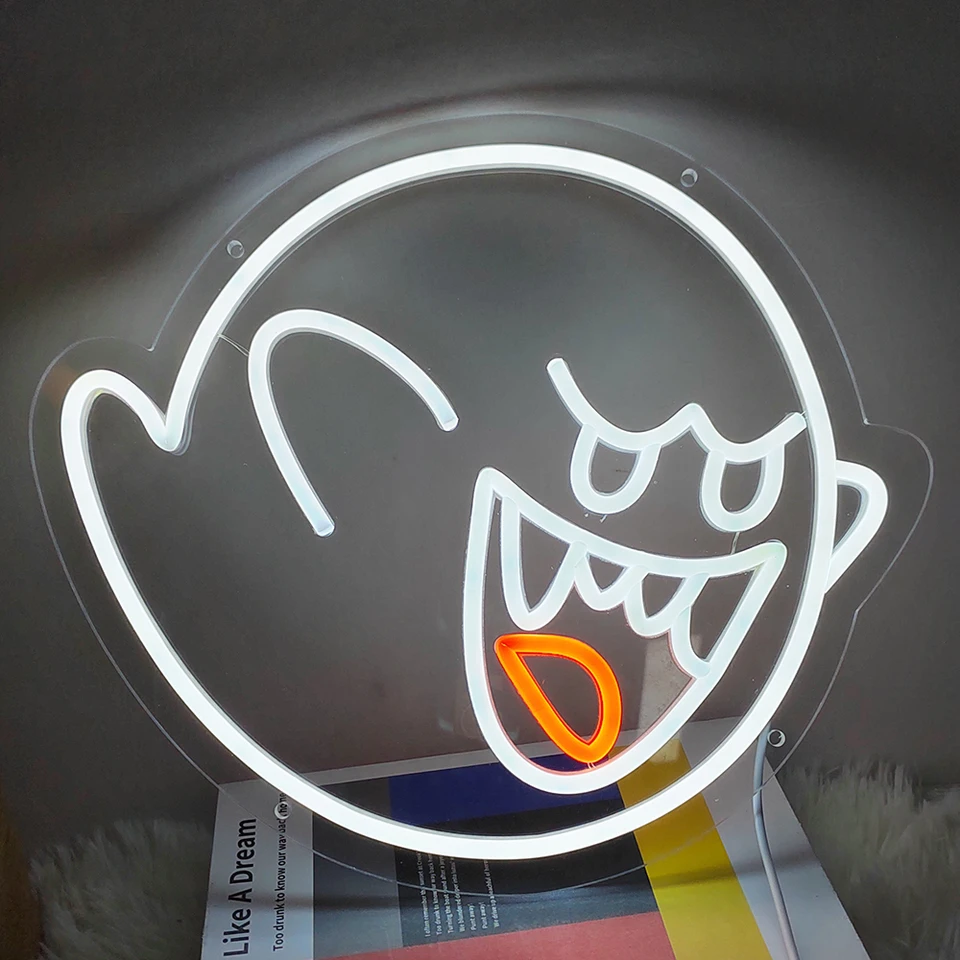 JOSEBRU King Boo LED Neon Light Sign - Mario Ghost Face Acrylic Lamp For Game Room Decor (13.4"x12.6") - View #9