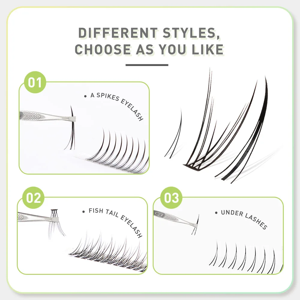 Eyelash Set A/M Shape Spikes Fish Tail Cluster Eyelash Mix Heat Bonded Extension V Under Lower Lashes Individual Makeup DIY Premade Fan Set