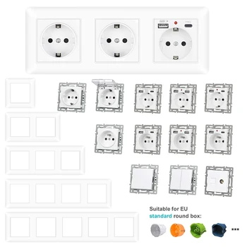 SRAN PC แผงสวิตช์ไฟ EU ภาษาฝรั่งเศสคําปลั๊กไฟฟ้าปลั๊กผนัง USB TV rj45 ซ็อกเก็ตโมดูล F1 Series DIY สีขาว 1