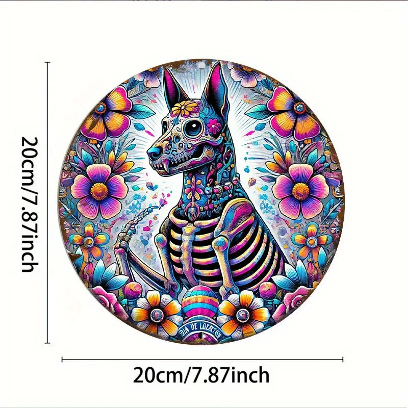 Ein flaches 2D-Holzschild für den Tag der Toten Hund mit Blumendesign, geeignet für die Dekoration zu Hause oder in der Garage – Detail 2