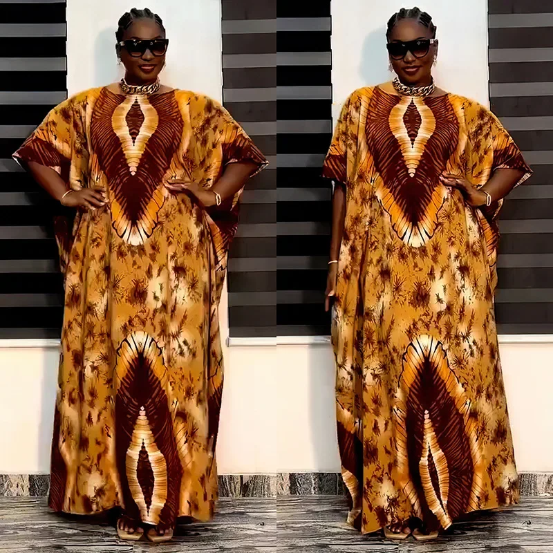 African Plus Size Dresses for Women Autumn Elegant African Half Sleeve V-neck Printing Long Maxi Dress Dashiki Clothing