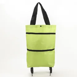 Foldable Portable Shopping Cart with Wheels and Storage Bag - Lightweight Backpack - Style Hand Cart (Green)