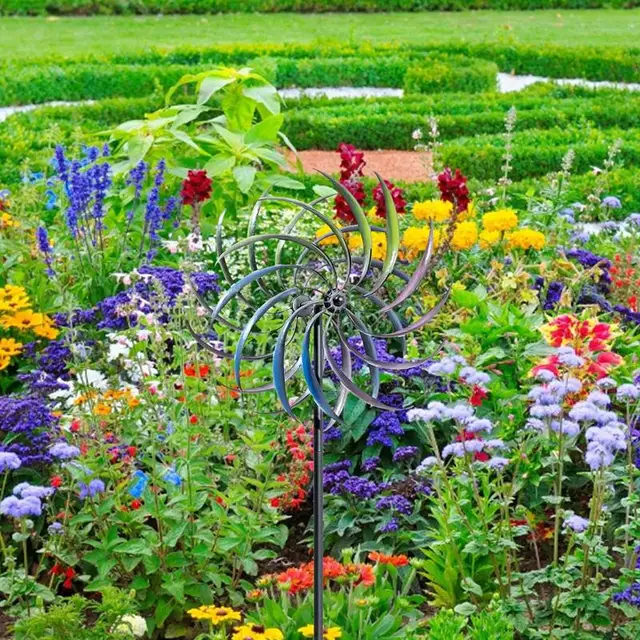 Szivárvány Színű Kovácsoltvas Szélmalom Kézműves Európai Lelkipásztori Duplayer Forgó Kültéri Kerti Dekoráció Díszek - Image 5