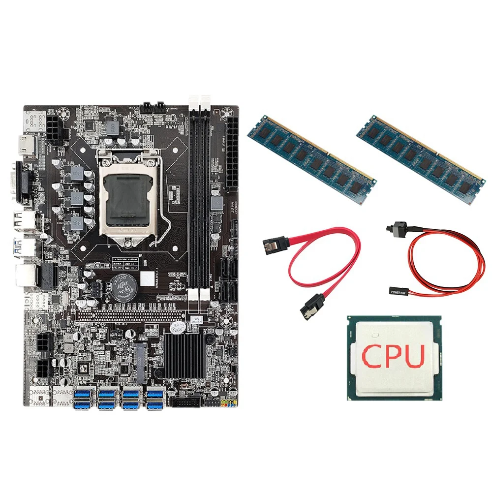 

B75 ETH Mining Motherboard+CPU+SATA Cable+Switch Cable+2X4G DDR3 1333Mhz RAM Support DDR3 B75 USB BTC Miner Motherboard