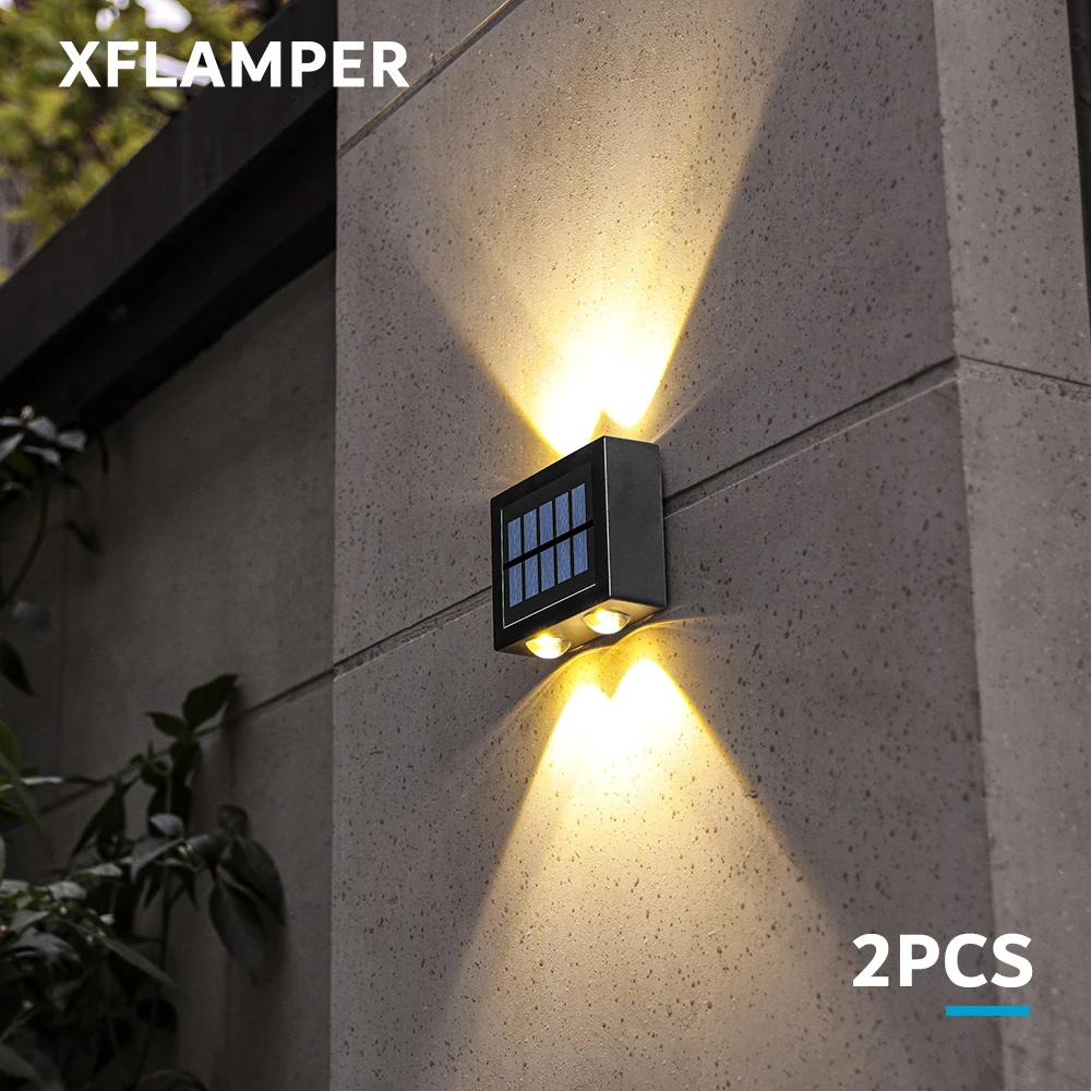 XFLAMPER Warm White 4LED Solar Lights Outdoor for Garden Up and Down IP65 Waterproof Wall Lamps for Home Yard Decoration (2PCS)