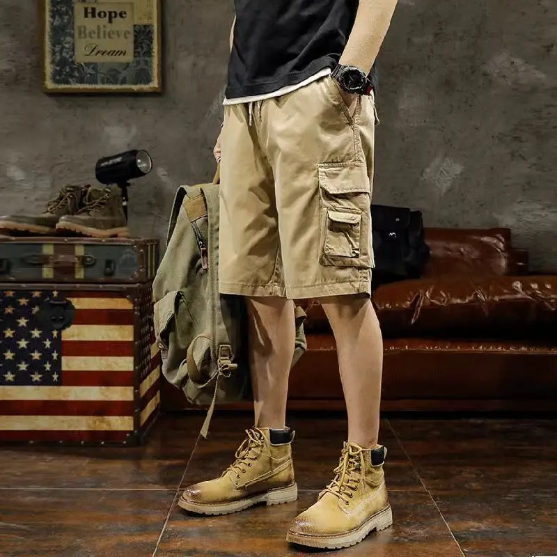 Men Shorts Streetwear Multi-pocket Summer Men Clothing Casual Pants Sweatpants Sports Outdoor Running Elastic Waist Loose