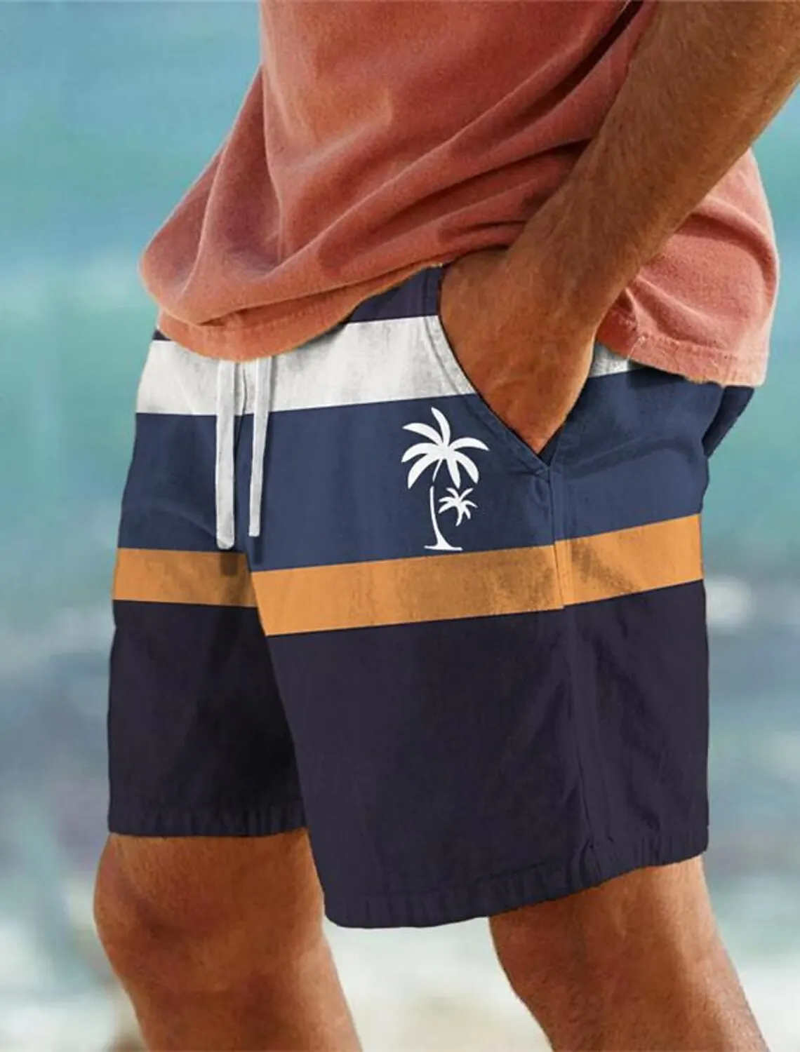 Stripe Palm Tree Men's Resort 3D Printed Board Shorts Swim Trunks Elastic Waist Drawstring Aloha Hawaiian Style Holiday Beach 4