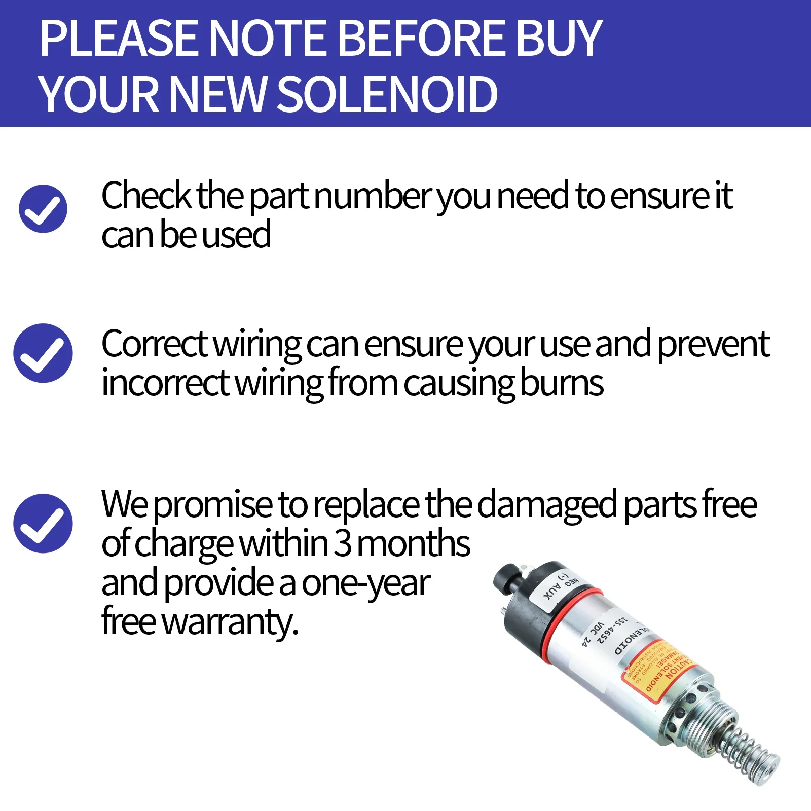 Fuel Shut Off Solenoid 155-4652 8C-3663 for Caterpillar Engine 3114 3116 Excavator E320B E325B E325C E325CL-3 Terminals 24VDC