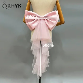 Abito da donna 1 pezzo Cintura da sposa Grande fiocco in raso Nodi Accessori Elegante decorazione per abito da sposa con fiocco in tulle di raso staccabile