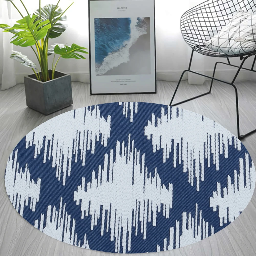 

CLOOCL Flannel Round Carpet Retro Nordic Palace Style Rug Plaid Pattern Round Carpet Home Decor Anti-slip Rug for Bedroom