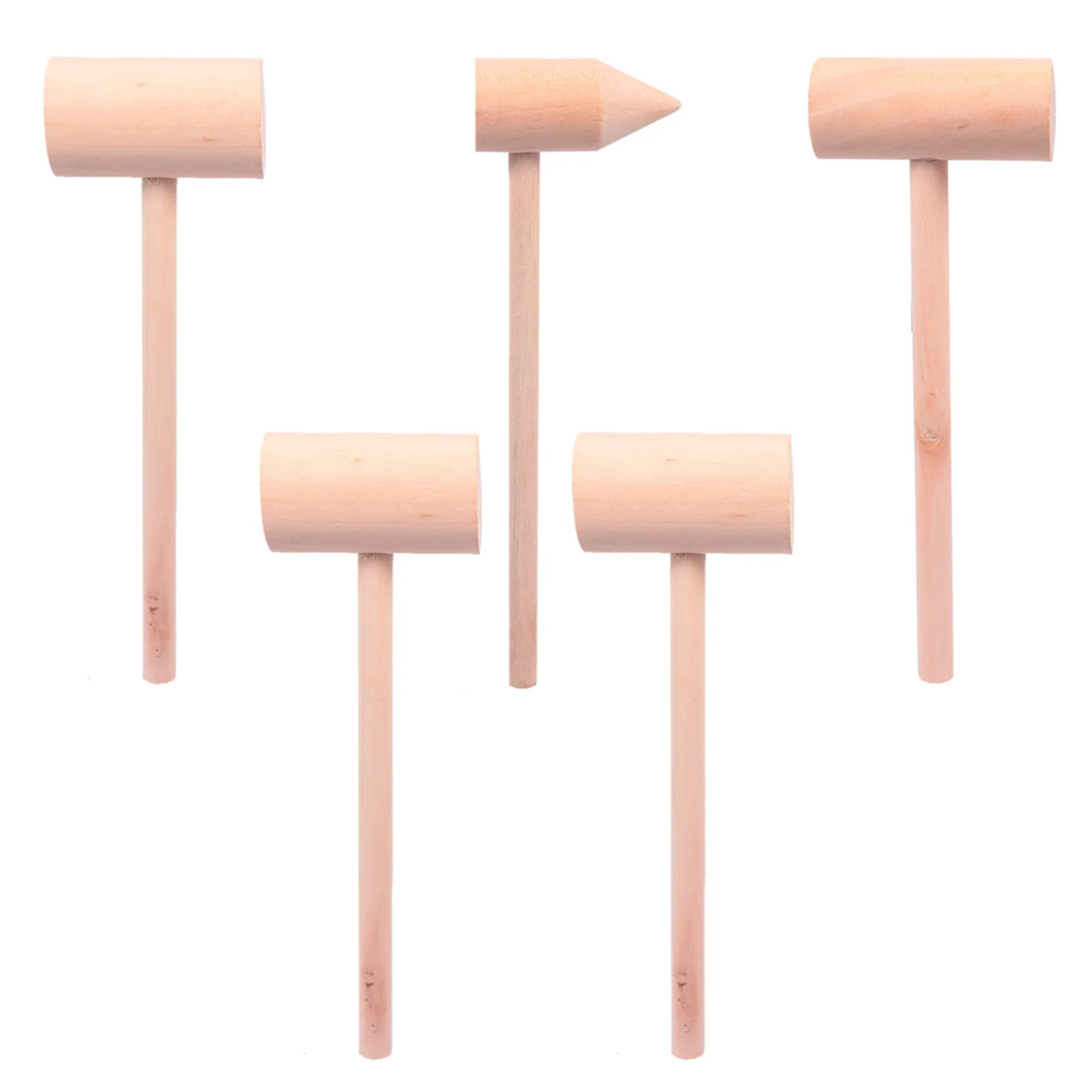 5Pcs 나무 망치 망치 어린이 안전 미니 망치 세트 어린이를위한 고품질 단단한 나무 부드러운 표면 손 훈련 장난감