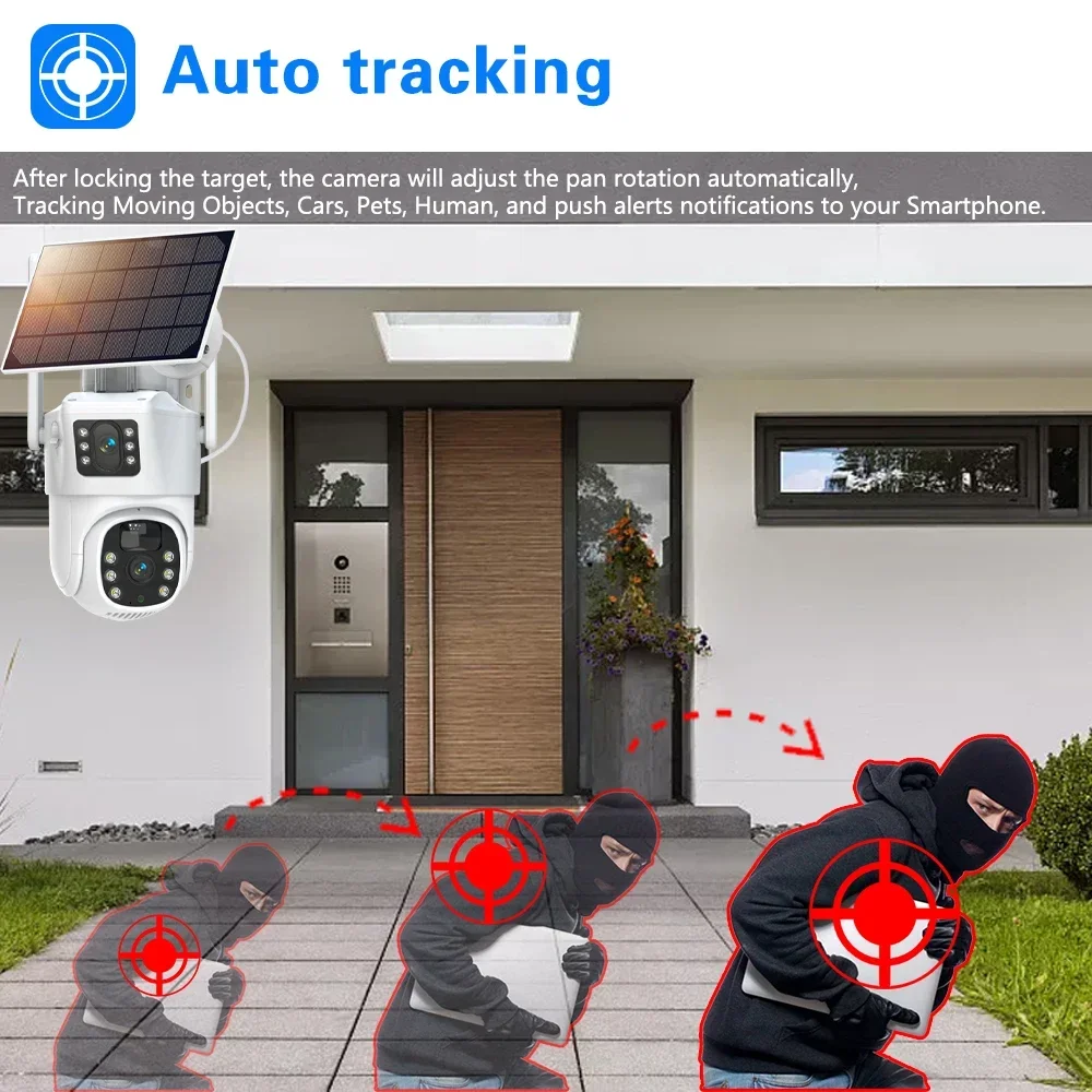 10CH Wireless NVR 4k 8mp Dual Lens Wifi Solar PTZ AAuto Tracking Video Surveillance System External Monitoring Cctv Camera Kit