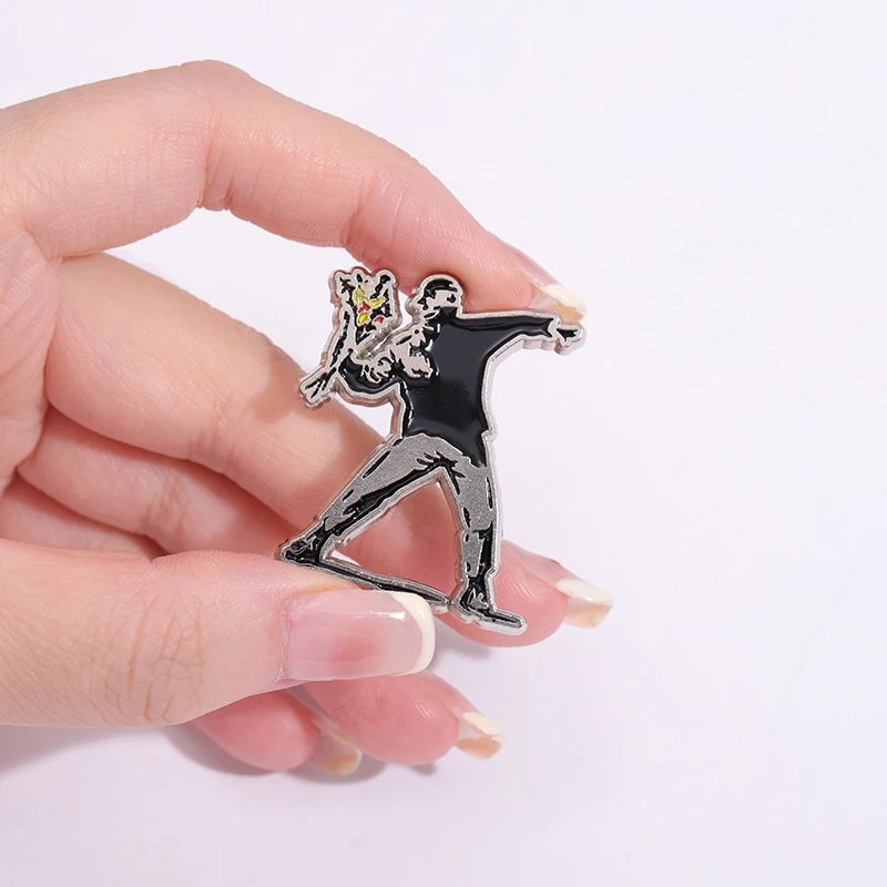 Banksy Art Enamel Pin Flower Thrower Girl With Balloon Always Hope Brooch Lapel Backpack Badge Jewelry Gift For Friends