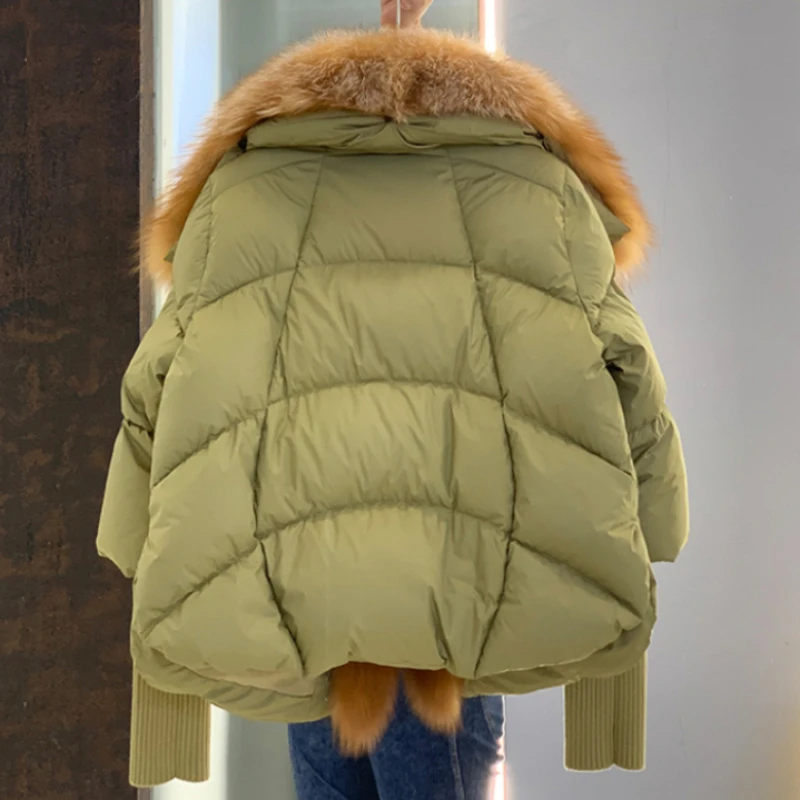 2023 Winter New Fashion 90% Goose Down Jacket Women Thicken Warm Casual Outwear Oversized Faux Fox Fur Collar Luxury Outercoat