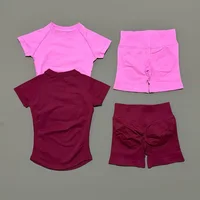 Ensemble de sport 2 pièces pour femme, ensemble de yoga, vêtements de sport sans couture, haut à manches courtes, leggings courts, tenue de sport 3