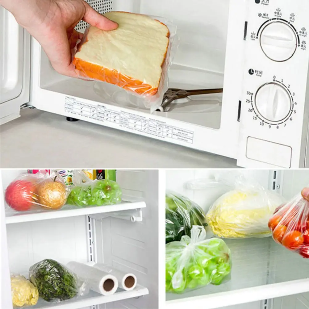 Plastic Food Storage Bags Portable Handle Vegetable Fruits Bread Kitchen Organizer Three Sizes Optional 100Bags/Roll plastic food storage bags,food storage bags