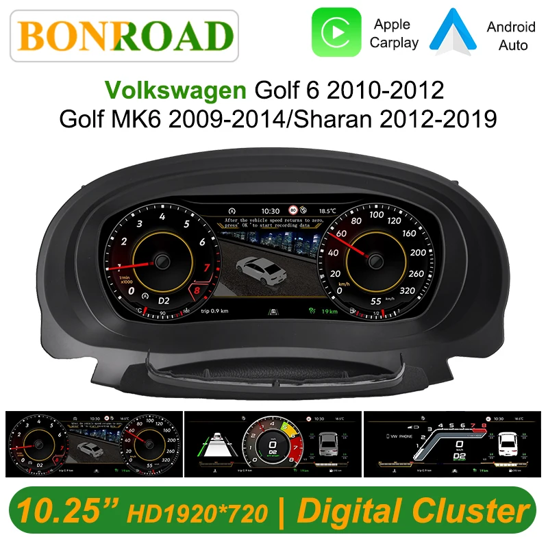 Panel de instrumentos digital Bonroad de 10.25 pulgadas para Volkswagen Golf 6 2010-2012 VW MK6 2009-2014 Sharan 2012-2019, panel de instrumentos virtual. 1