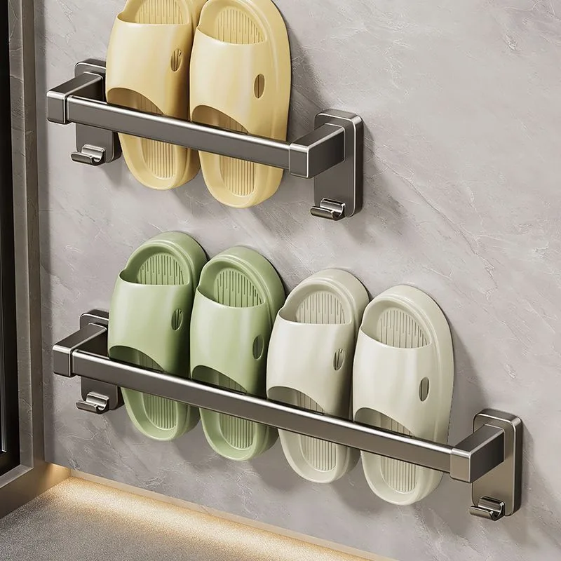 Gray Towel Rack Punch-free Wall-mounted Multi-layer Rod Storage Rack Bathroom Towel Bar Toilet Toilet Storage