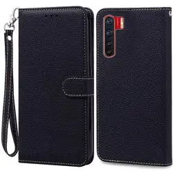 Leather Wallet Flip Case - Luxurious Silicone Protection and Stylish Design for OPPO Reno3 (Black - Strap)
