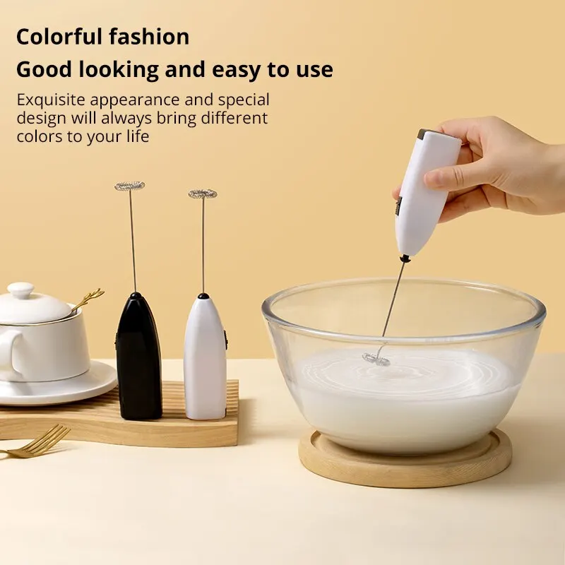 White Electric Egg Beater Milk Frother For Coffee Household Kitchen Mini Stainless Steel Coffee Milk Tea Blender Kitchentool 1Pc