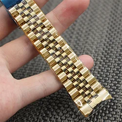 Luxury Curved End Stainless Steel Watch Band with Jubilee Design - 18mm (Gold-nologo)