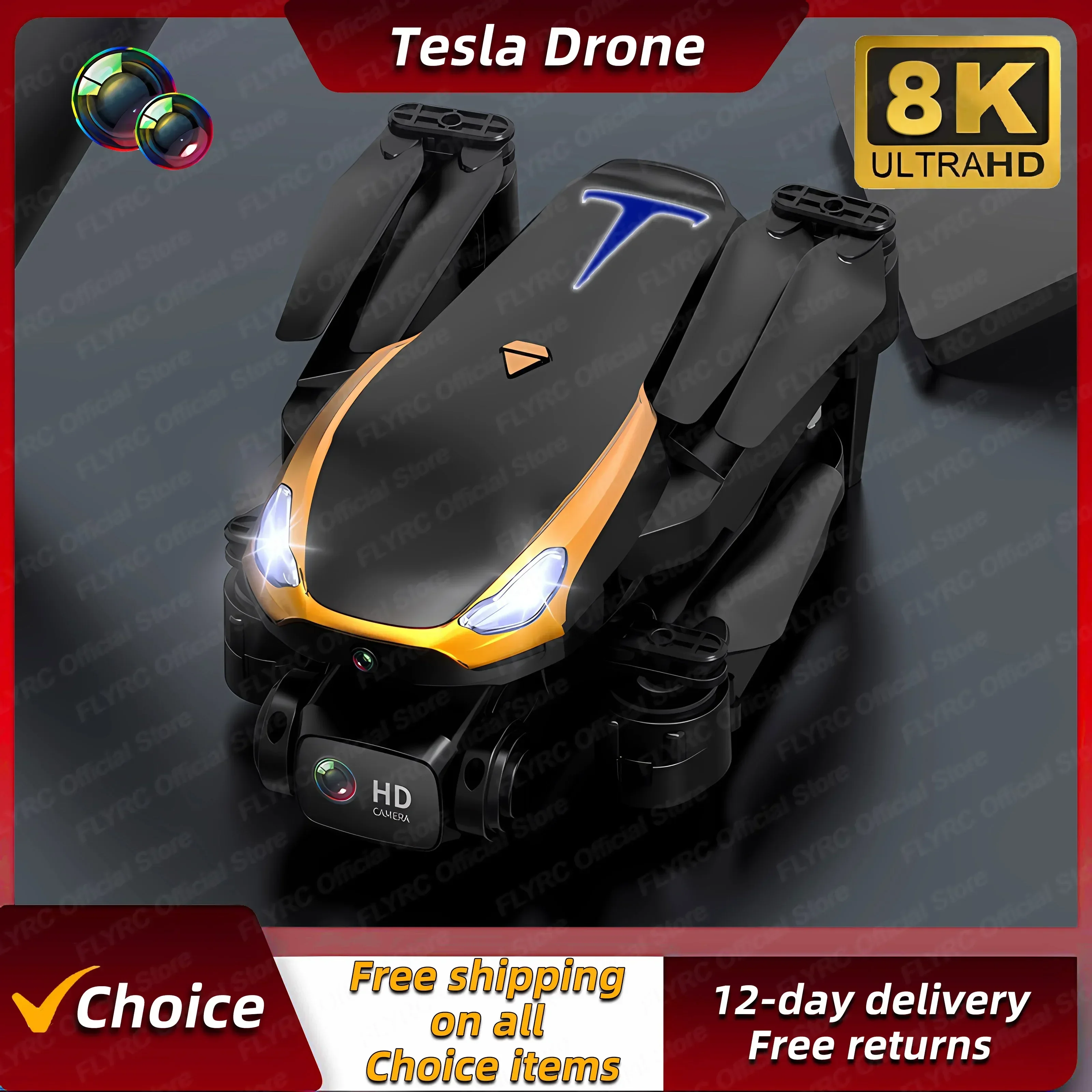 Tesla Drone 8K Professional HD Camear RC Quadcopter Helicopter WIFI FPV Distance Avoid Obstacles Optical Flow Kid Gift Toy