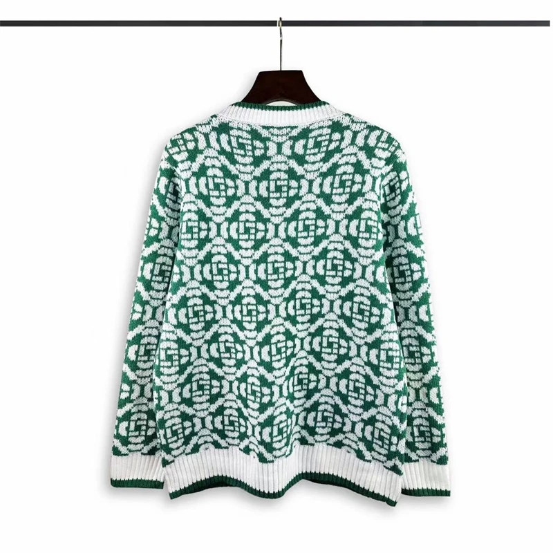 

23SS Casablanca Green Jacquard Logo Sweater Men Women Casual Oversized 1:1 Best Quality Sweatshirts Fashion