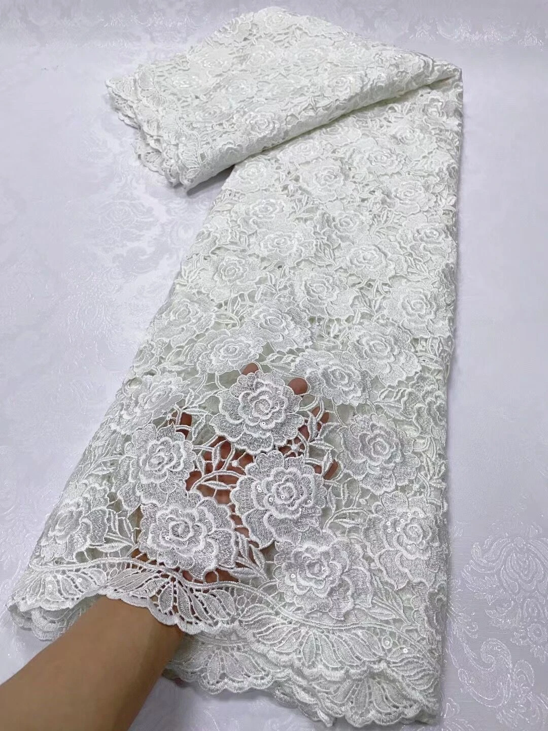 2023High Quality African Nigerian Tulle Lace Fabric Cotton Wedding Party  Dress Sequins For Sewing With Beads Stone 5Yards - AliExpress 15