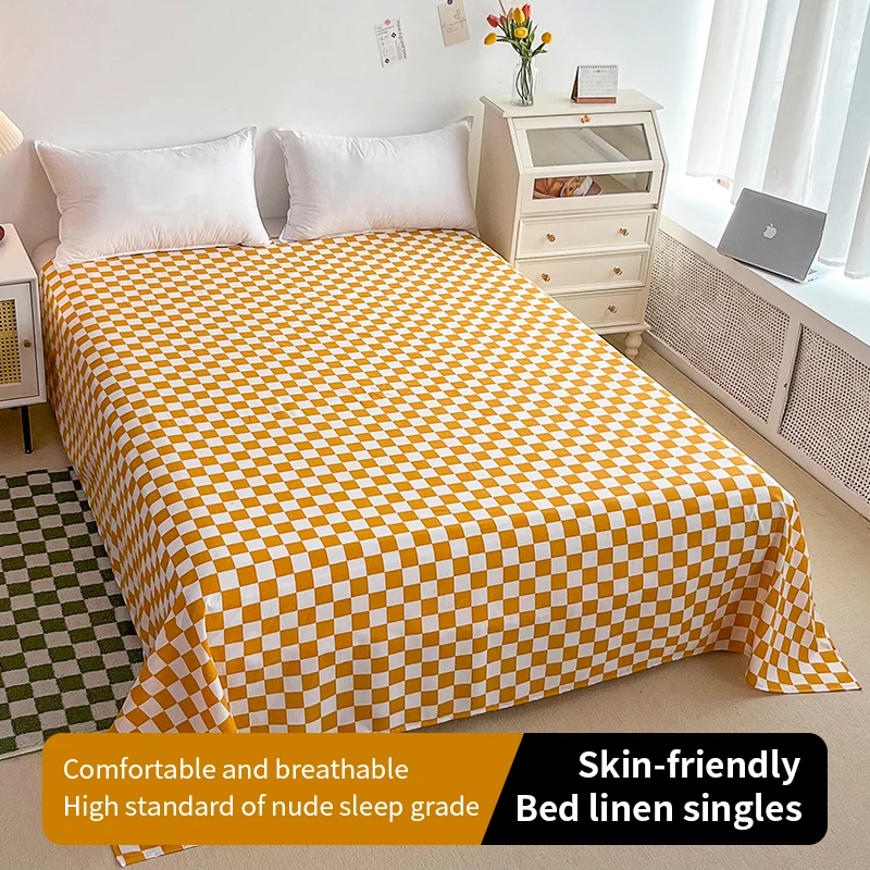 1Pc Plaid Printing Flat Sheet,Bed Sheet Solid Color,Bedding Linen For Twin Full Queen Size,Can Be Customized Size,No Pillowcase