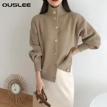 

OUSLEE Women Cardigan Sweaters Autumn Winter Turtle Neck Cashmere Single-breasted Soft Loose Solid Female Knited Jumper