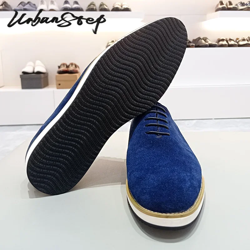 LUXURY DESIGNER MEN'S OXFORD SHOES BLUE BLACK CASUAL DRESS MAN SHOES SUEDE LACE UP WEDDING OFFICE LEATHER SHOES FOR MEN