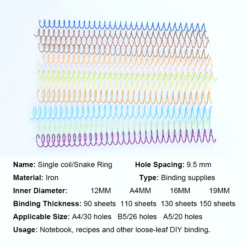 20pcs Single-coil Binding Coil Hole Single-coil Ring Color Binder Rings Binder Notebook Spiral Iron Book Binding Metal Rings