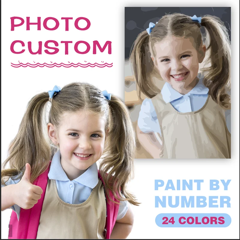 DIY Oil Painting By Number Picture 24 Color Personalised Paint By Numbers Photo Custom Canvas Portrait Photo Handmade Gifts