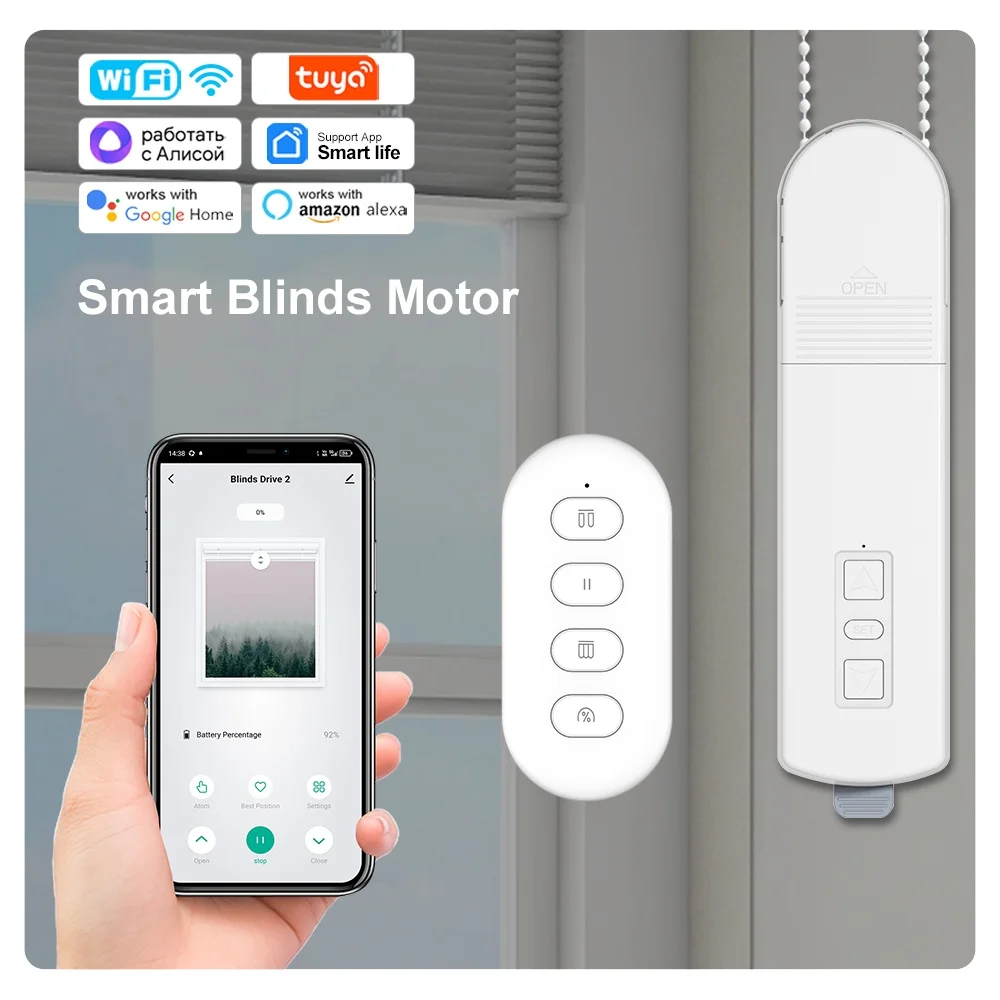 Tuya WiFi สมาร์ท DIY Roller Shade ผ้าม่านมอเตอร์ดึงลูกปัดมอเตอร์โซ่ตาบอดระบบสนับสนุนสําหรับ Alexa Google Home Voice Control 1