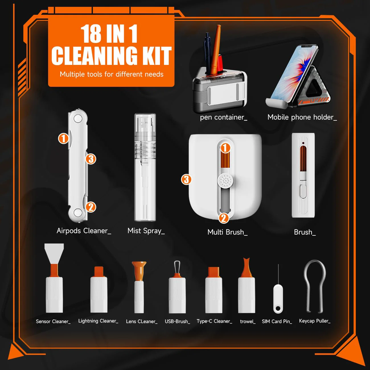 24-in-1 Earbuds Cleaning Pen Screen Cleaning Tool Computer Keyboard Multi-function Electronics Device Earbuds Cleaning Kits 3
