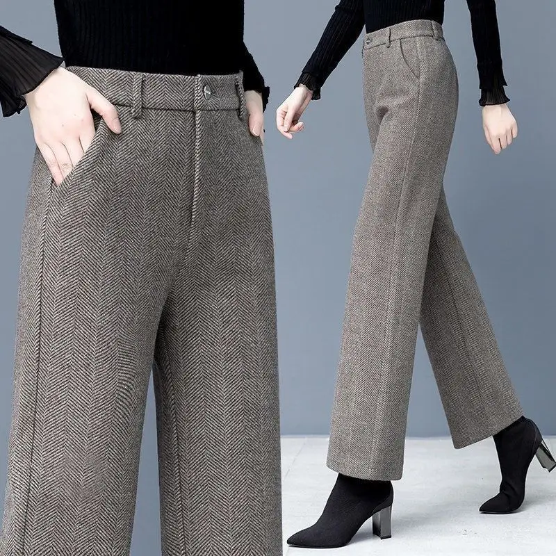 

2023 Autumn Winter New Wide Leg Pants Fashion Thickened Wide Leg Pants Women's High Waist Straight Warm Loose Trousers T193