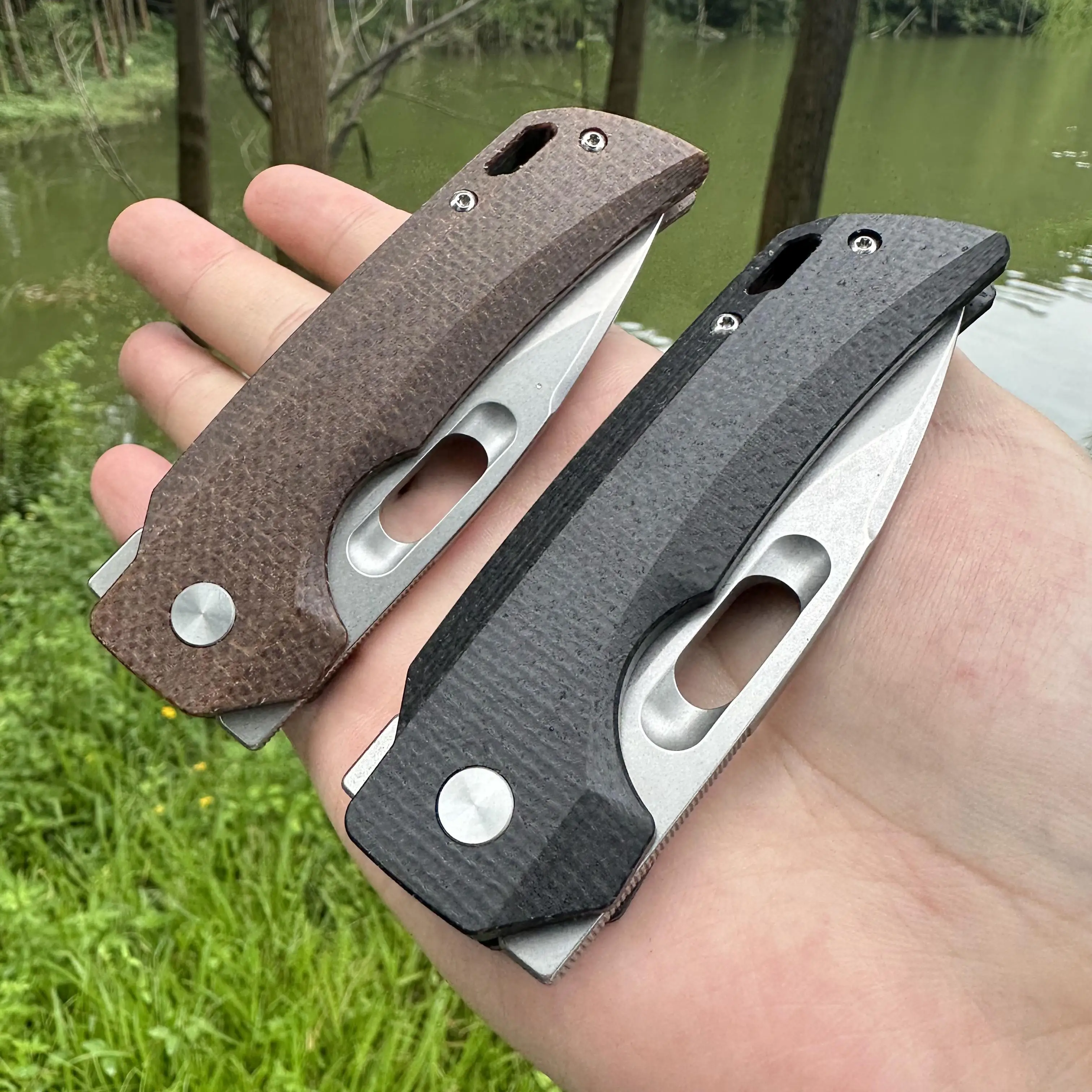 Steel Rose Handmade Poratable Topwell Pocket Knife Sharp M390 Blade Flax Handle Ball Bearing Quick Oopening EDC Survival Outdoor 3