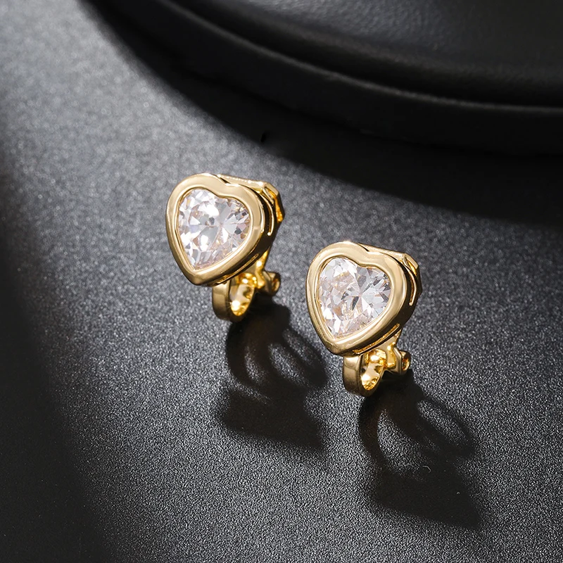 Cute Sparkly Round Heart Zirconia Non Pierced Earrings Female Graceful Elegance Clip on Earrings Women's Jewelry Trendy ear clip earrings clip earrings ear clip ear accessories