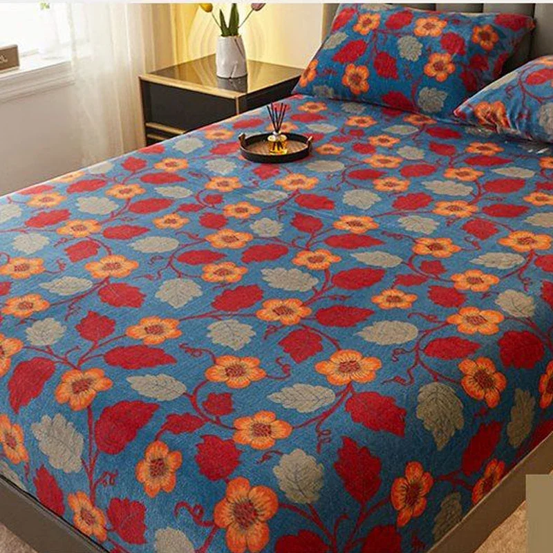 WASART Soft warm velvet elastic fitted sheet mattress protector cover winter couple luxury double bed bedsheet queen king size 3